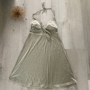 Badgley Mischka‎ one piece swimsuit dress beach rhinestone shimmer sage green M